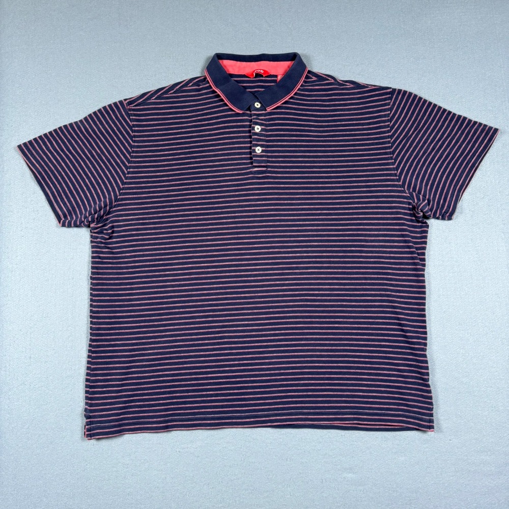 IZOD Polo Shirt Mens XL Blue Pink Striped Classic Preppy Short Sleeve Golf Tee